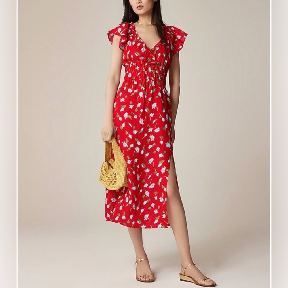 J. Crew Red Floral Midi Dress NWT, Large Tall